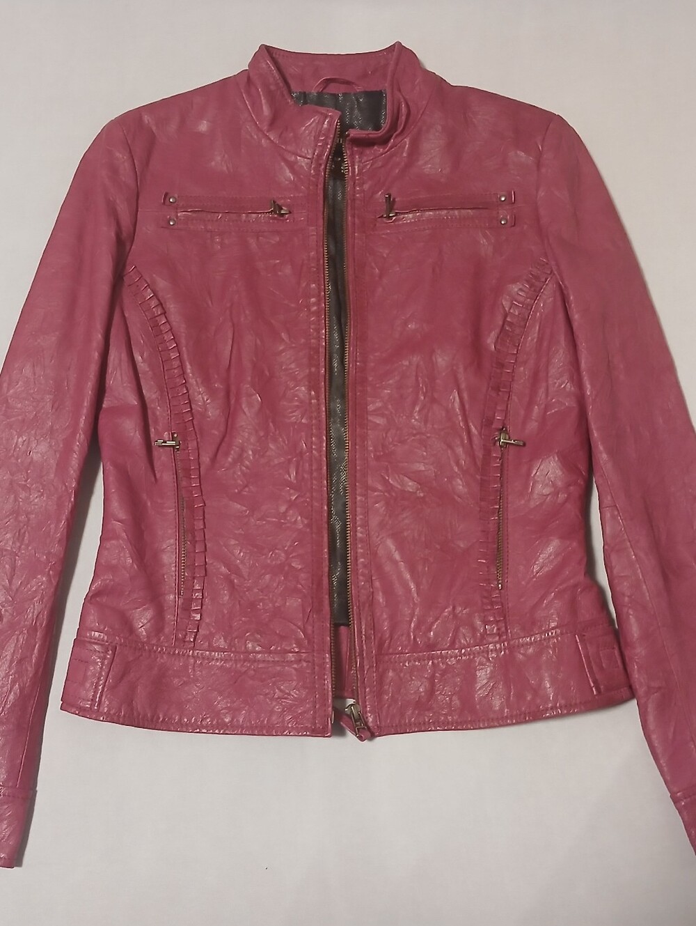 Danier Women's Genuine Leather Pink Moto Biker Jacket Small S Y2K Fitted - Picture 1 of 11